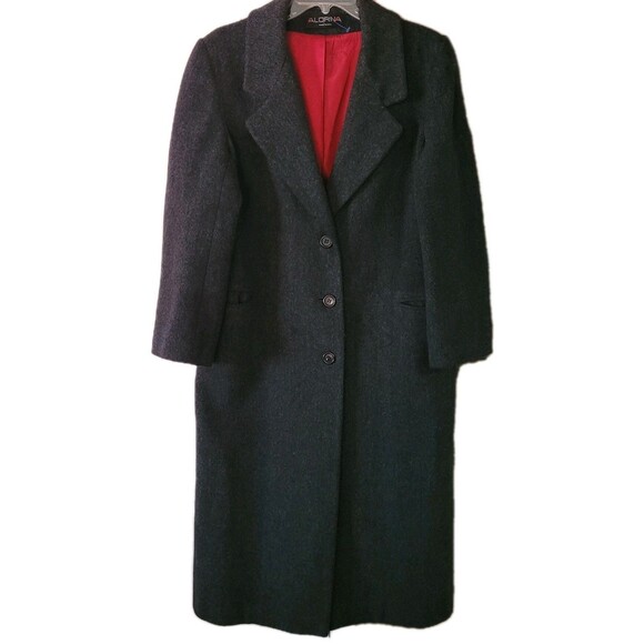 Vtg ALORNA USA Wool Blend Trench Coat Womens M Charcoal Gray Single Breasted - Picture 1 of 16